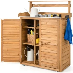 Udendørs plantebord arbejdsstation, 86x46x119 cm, Naturfarvet