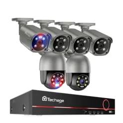 Udendørs PTZ POE kamera system, AI menneskelig detektion, to-vejs samtale, , None, 8CH 6 Cameras