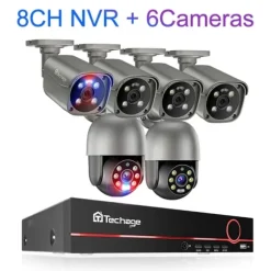 Udendørs PTZ POE kamera system, AI menneskelig detektion, to-vejs samtale, , None, 8CH 6 Cameras