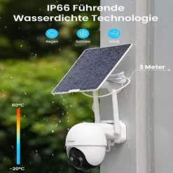 Udendørs solcelledrevet overvågningskamera, 3MP opløsning, 300° panorering, tovejs lyd