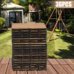 Udendørs terrassefliser - Klikbare træfliser 30x30 cm - 36 stk. - Dækker 3,24 m² - Vandtæt - Tykkelse 2 cm - Til terrasse/balkon - Brun