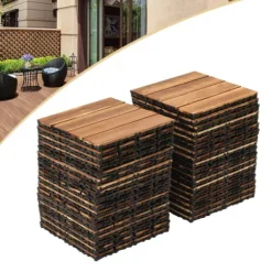 Udendørs terrassefliser - Klikbare træfliser 30x30 cm - 36 stk. - Dækker 3,24 m² - Vandtæt - Tykkelse 2 cm - Til terrasse/balkon - Brun
