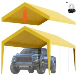 Udskiftning af baldakindæksel til carport 10 x 20 fod, vandtæt garage-telt. Let installation med bungees, beige (kun top, ramme ikke inkluderet).