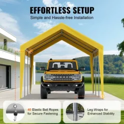 Udskiftning af baldakindæksel til carport 10 x 20 fod, vandtæt garage-telt. Let installation med bungees, beige (kun top, ramme ikke inkluderet).