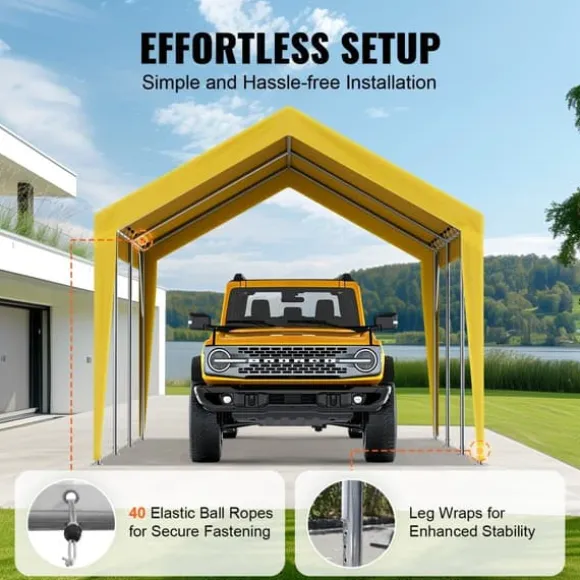 Udskiftning af baldakindæksel til carport 10 x 20 fod, vandtæt garage-telt. Let installation med bungees, beige (kun top, ramme ikke inkluderet).