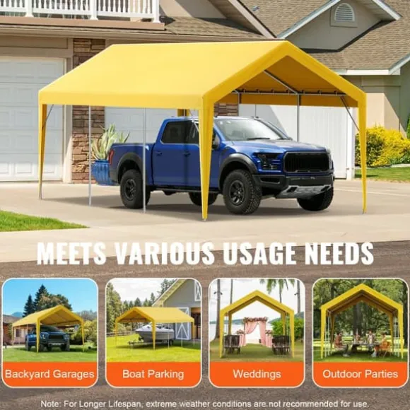 Udskiftning af baldakindæksel til carport 10 x 20 fod, vandtæt garage-telt. Let installation med bungees, beige (kun top, ramme ikke inkluderet).
