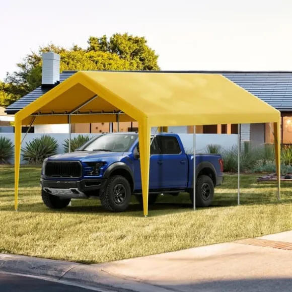 Udskiftning af baldakindæksel til carport 10 x 20 fod, vandtæt garage-telt. Let installation med bungees, beige (kun top, ramme ikke inkluderet).