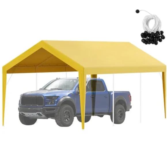 Udskiftning af baldakindæksel til carport 10 x 20 fod, vandtæt garage-telt. Let installation med bungees, beige (kun top, ramme ikke inkluderet).