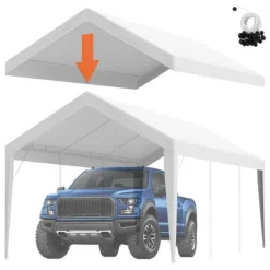 Udskiftning af baldakindæksel 10x20 fod, garagetelt, vandtæt & UV-beskyttet. Nem installation med bungees. (Kun topdæk, ramme ikke inkluderet)