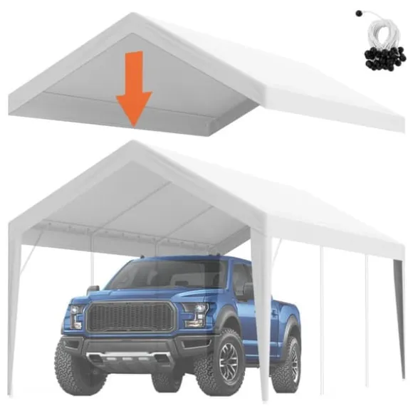 Udskiftning af baldakindæksel 10x20 fod, garagetelt, vandtæt & UV-beskyttet. Nem installation med bungees. (Kun topdæk, ramme ikke inkluderet)