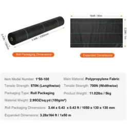 Ukrudtsdug, 100x5000 cm, Sort, Polypropylen