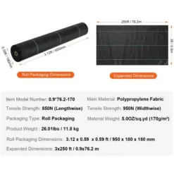 Ukrudtsdug, 91x7620 cm, Sort, Polypropylen