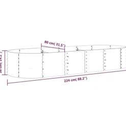 Upphöjd odlingslåda i pulverlackerat stål 224x80x36 cm | Färg: Grå | Storlek: 224x80x36 cm