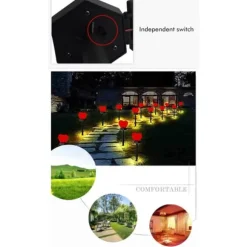 Utomhus Solar Trädgård Stake Lights Vattentät Solar Röda Hjärtformade Pathway Lampor Landskapslampa för trädgård Gräsmatta Dekor