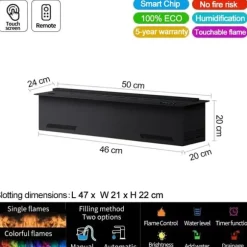 Vanddamppejs, miljøvenligt design, automatisk vandkontrol, indendørs brug,500mm 19.68in, Farverig Flamme Farve