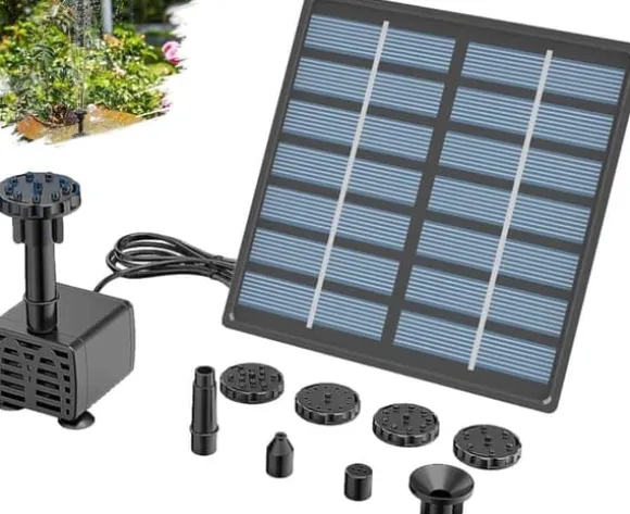 Vandfontæne med solceller og 6 sprinklerhoveder Dyser-Solar springvandspumpe