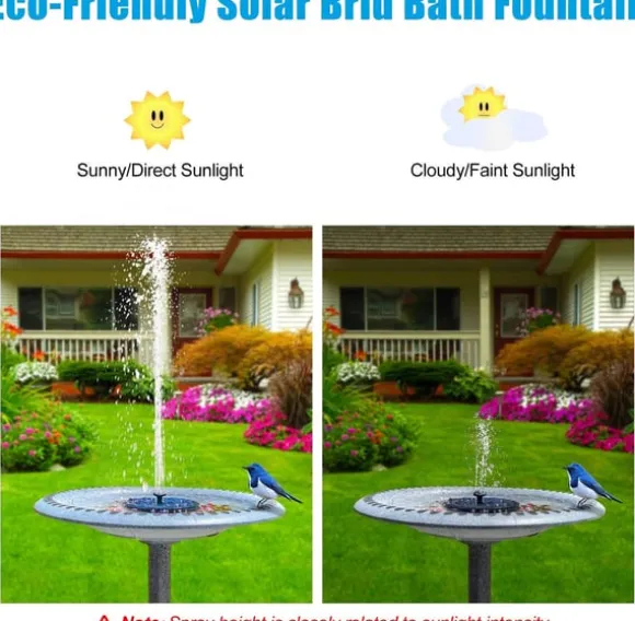 Vandfontæne soldrevet 18 cm med farverig LED-belysning