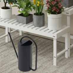 Vandkande - Rustfrit stål 201 - Lang tud - 1,4 L - Til stue- og hængeplanter - Bund Ø10 cm - Sort