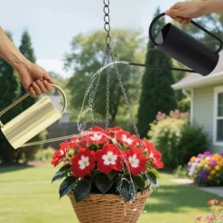 Vandkande - Rustfrit stål 201 - Lang tud - 1,4 L - Til stue- og hængeplanter - Bund Ø10 cm - Sort