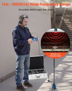 Vandlækagedetektor - Lækagesøger - Frekvens 1–10.000 Hz - LCD-touchskærm - 5 m underjordisk VVS - Inkl. mediumsensor, lyttepinde, hovedtelefoner