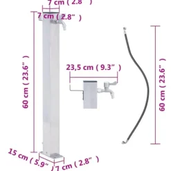 Vandsøjle i rustfrit stål - 60 cm firkantet | Farve: Sølv | Størrelse: 60 cm