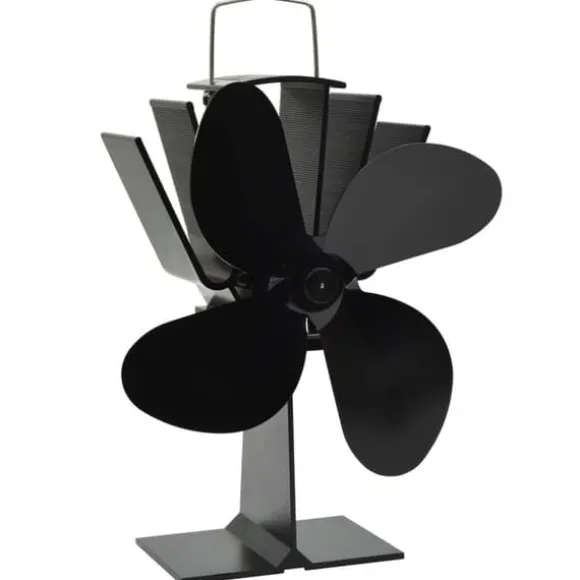 Varmedrevet ovnventilator - Lydløs 4-blads ventilator | Farve: Sort