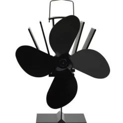 Varmedrevet ovnventilator - Lydløs 4-blads ventilator | Farve: Sort