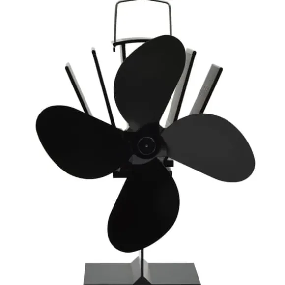 Varmedrevet ovnventilator - Lydløs 4-blads ventilator | Farve: Sort