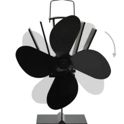 Varmedrevet ovnventilator - Lydløs 4-blads ventilator | Farve: Sort
