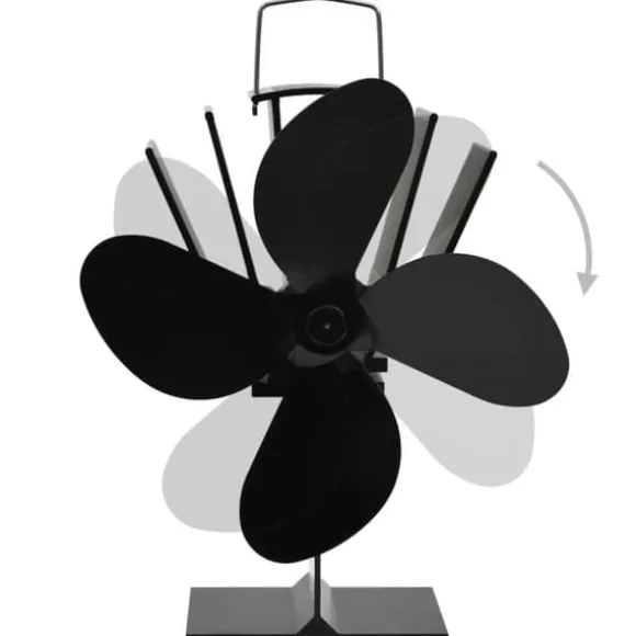 Varmedrevet ovnventilator - Lydløs 4-blads ventilator | Farve: Sort