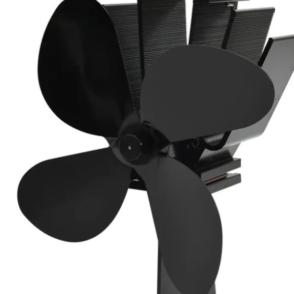 Varmedrevet ovnventilator - Lydløs 4-blads ventilator | Farve: Sort