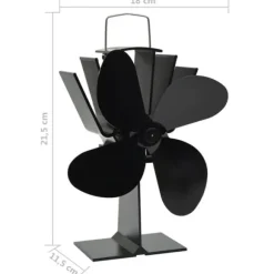 Varmedrevet ovnventilator - Lydløs 4-blads ventilator | Farve: Sort