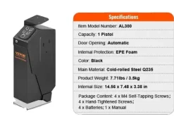 Våbenskab, Biometrisk Adgang, Kompakt Design,1 Pistoler Bounce