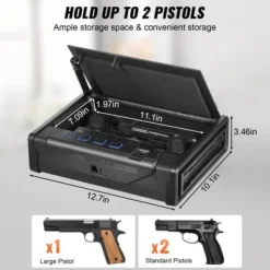 Våbenskab, Biometrisk Pistolsikring, 28.2x18x5 cm, Sort, Stål