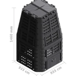 Vejrbestandig kompostbeholder - 1000 L | Farve: Sort | Størrelse: 93,3x93,3x146 cm