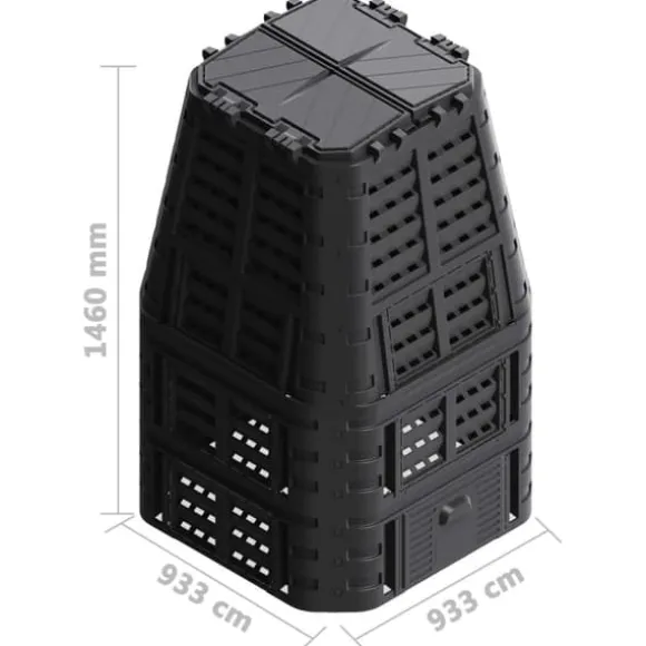 Vejrbestandig kompostbeholder - 1000 L | Farve: Sort | Størrelse: 93,3x93,3x146 cm