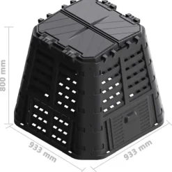Vejrbestandig kompostbeholder 480 liter - Kompakt design | Farve: Sort | Størrelse: 93,3x93,3x80 cm