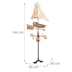 Vejrhane, Skibsdesign, 144x60x46 cm, Kobber