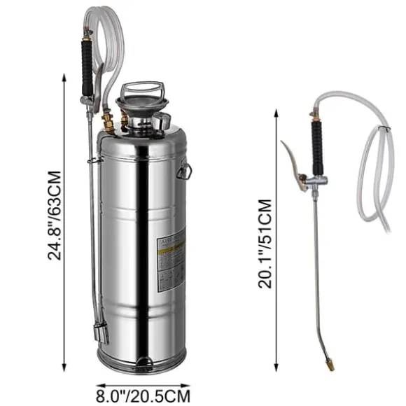 VEVOR Hånddrevet Sprøjte, 1-3,5 Gallon Kapacitet, Holdbart Rustfrit Stål,12L 3,5Gal