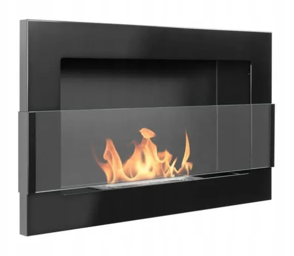 Væghængt biopejs med glas 65x40x12 cm Flammeregulering Sort højglans
