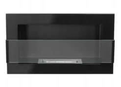 Væghængt biopejs med glas 65x40x12 cm Flammeregulering Sort højglans