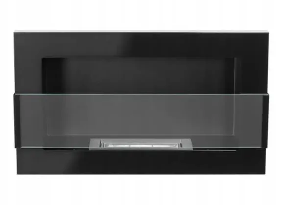 Væghængt biopejs med glas 65x40x12 cm Flammeregulering Sort højglans