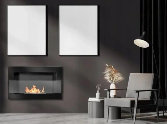 Væghængt biopejs med glas 65x40x12 cm Flammeregulering Sort højglans