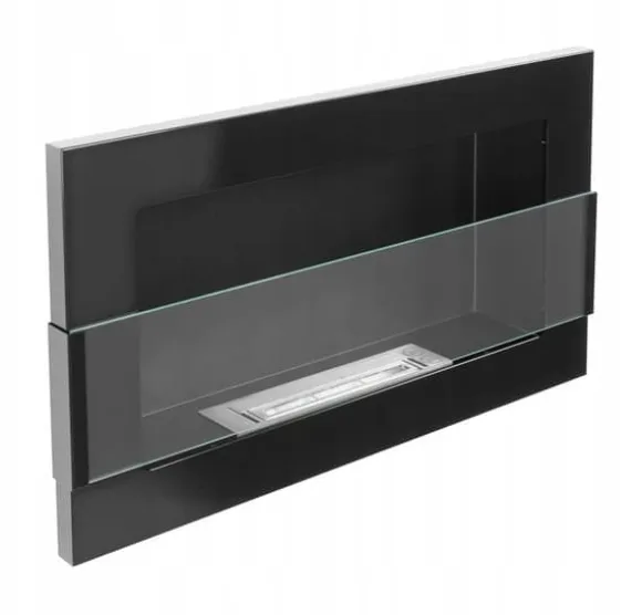 Væghængt biopejs med glas 65x40x12 cm Flammeregulering Sort højglans