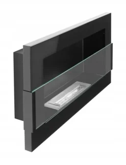 Væghængt biopejs med glas 65x40x12 cm Flammeregulering Sort højglans