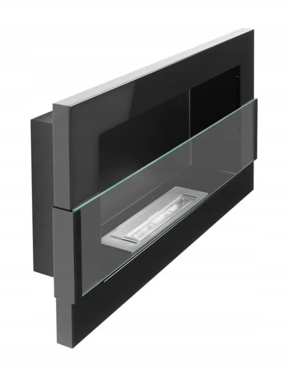 Væghængt biopejs med glas 65x40x12 cm Flammeregulering Sort højglans