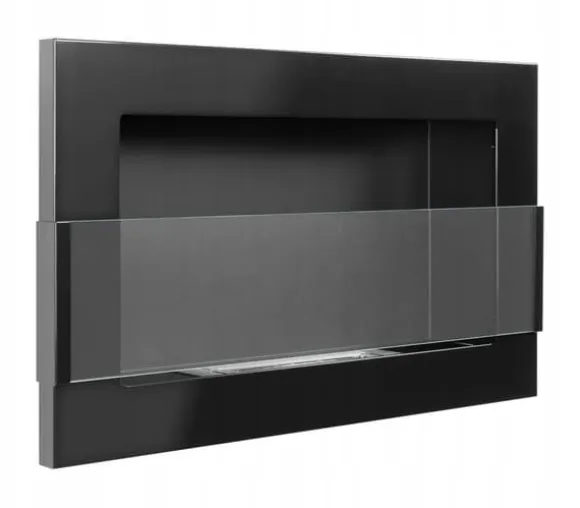 Væghængt biopejs med glas 65x40x12 cm Flammeregulering Sort højglans