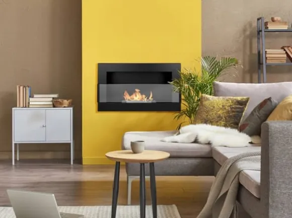 Væghængt biopejs med glas 65x40x12 cm Flammeregulering Matsort
