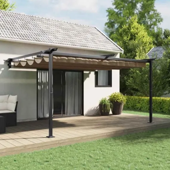 Væghængt Pavillon med Trækbart Tag - Gråbrun Stål | Farve: Gråbrun | Størrelse: N/A