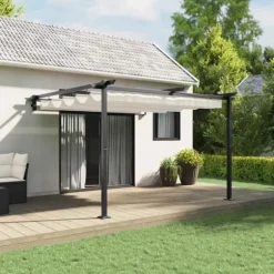 Væghængt Pavillon med Trækbart Tag - Vejrbestandig Stål | Farve: Creme